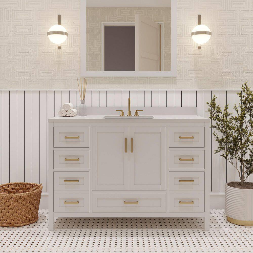Rooh 48 in. Single Sink Freestanding White Bath Vanity with White Quartz Top Assembled price history on PriceWatchPro