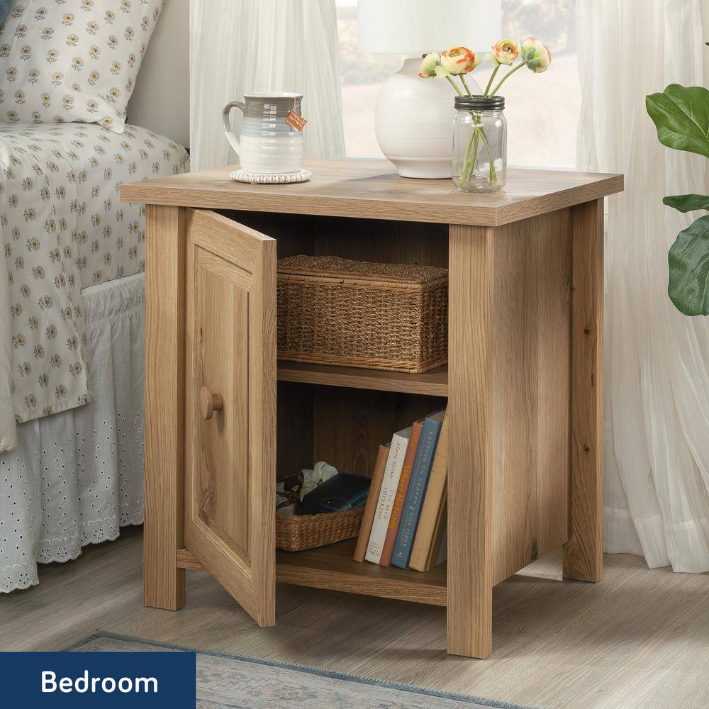 Timber Oak Farmhouse Engineered Wood Nightstand with Reversible Door