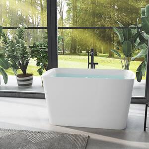 47 in. Acrylic Freestanding Flatbottom Japanese Soaking Bathtub with Pedestal Not Whirlpool SPA Tub in Glossy White