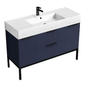 Derin 47.6 in. W x 18.1 in. D x 34.65 in. H Modern Bathroom Vanity in Night Blue With White Ceramic Top