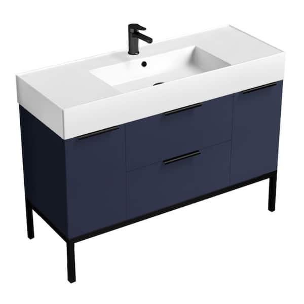 Nameeks Derin 47.6 in. W x 18.1 in. D x 34.65 in. H Modern Bathroom Vanity in Night Blue With White Ceramic Top