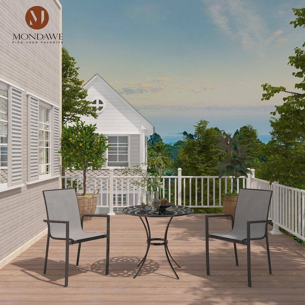 Black Metal Mesh Stackable Outdoor Dining Chairs, Set of 2