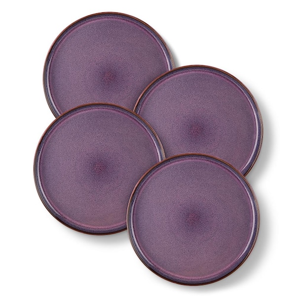 Purple Dinner Plate Set of 4 Stoneware Serving Plates 10.25 in. Round Kitchen Plates Kiln Change Purple Plate Set