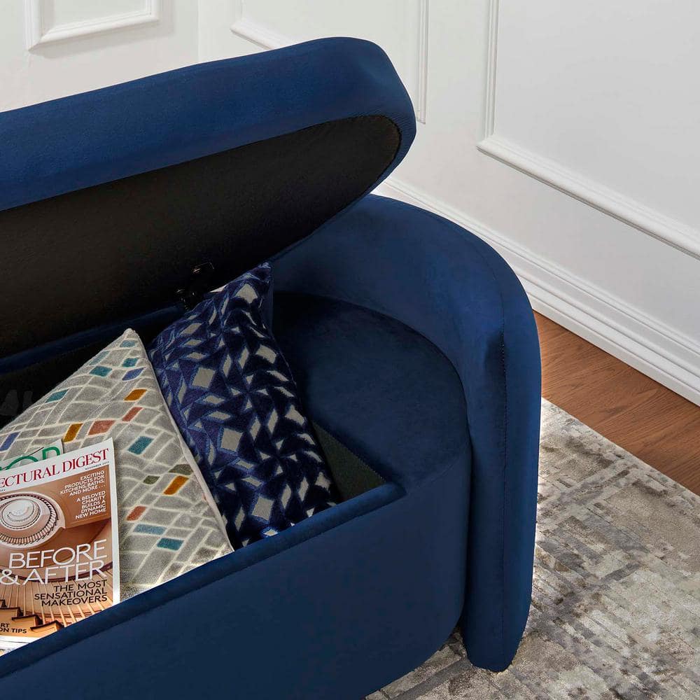 Nebula Midnight Blue Velvet 62" Upholstered Storage Bench