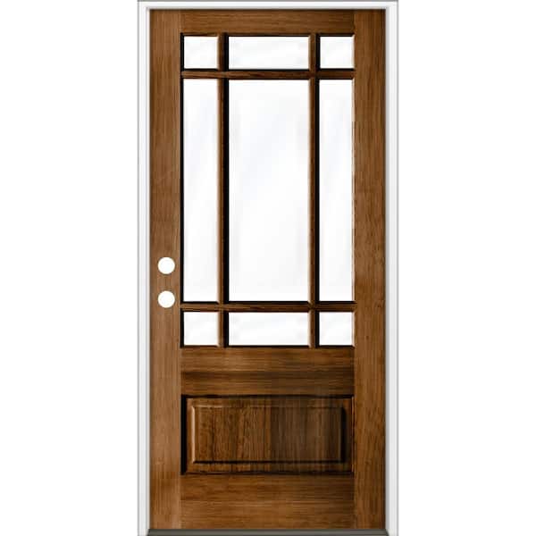 36 in. x 80 in. Craftsman Prairie 3/4 Lite Clear Glass Provincial Stain Right-Hand/Inswing Hemlock Prehung Front Door
