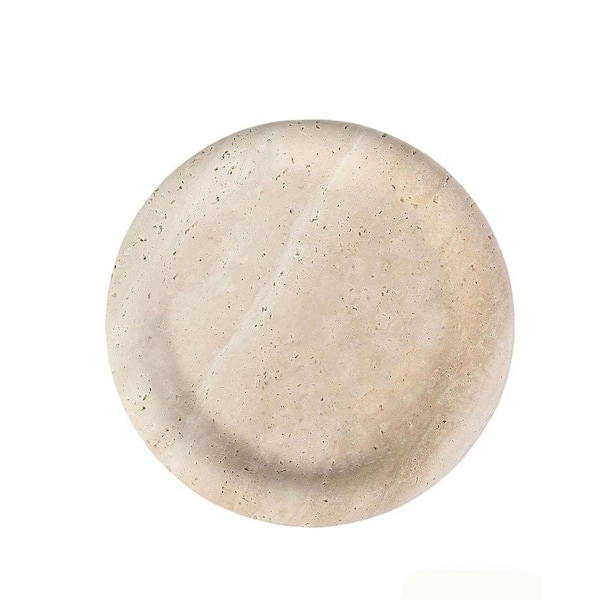Cream White Marble 8 in. Round Decorative Tray for Countertop