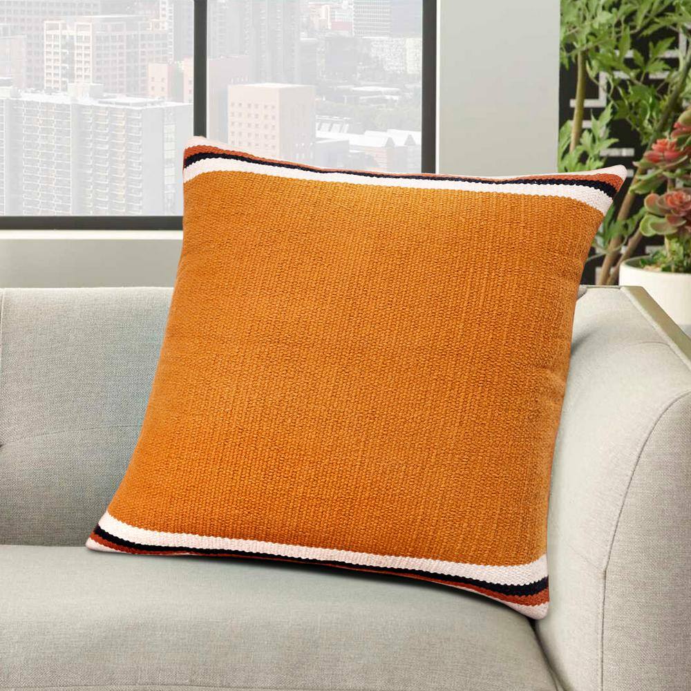 Southwestern Orange and White Cotton Geometric Throw Pillow