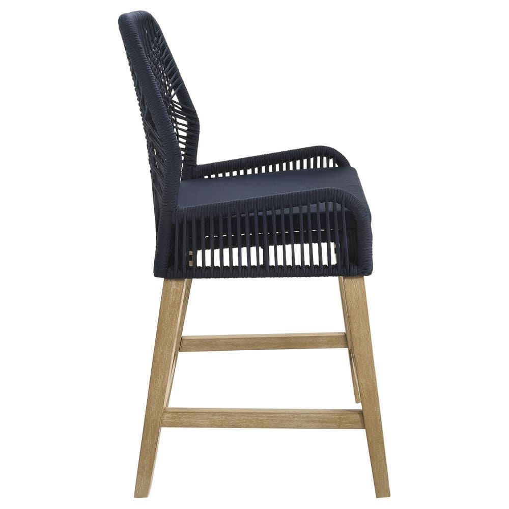 Nakia Dark Blue Woven Rope Back Counter Stools, Set of 2