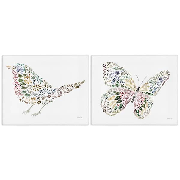 Stupell Industries Bird and Butterfly From Nature by Danhui Nai 2-Pieces Unframed Animal Graphic Art Print 16 in. x 20 in.