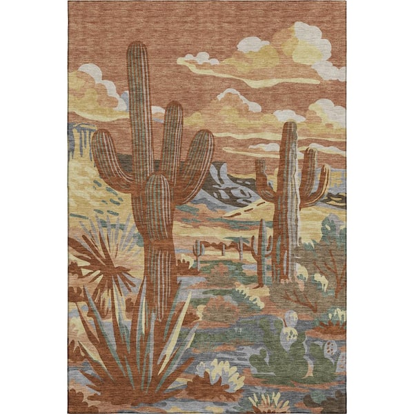 Mayfield Premium Machine Washable Abstract AMF2496 Paprika 8 ft. x 10 ft. Area Rug