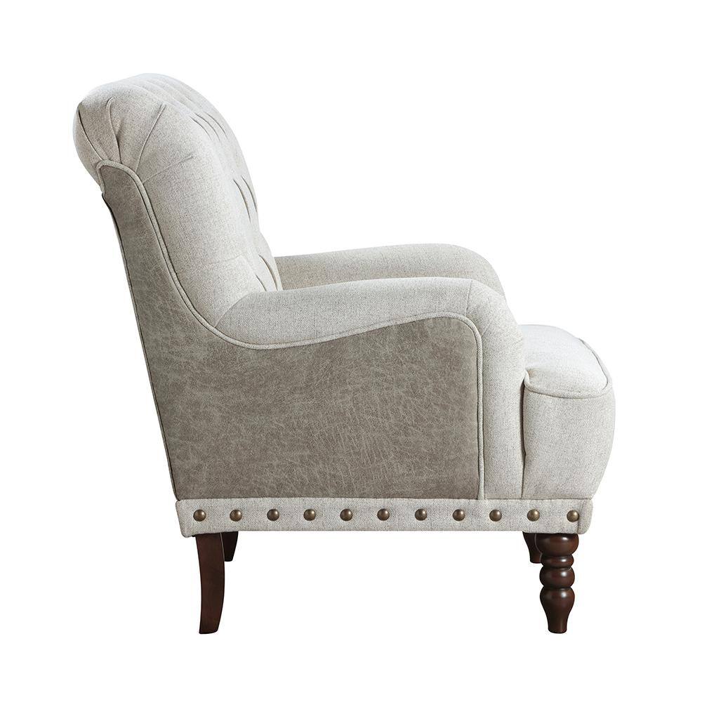 Beige Textured Fabric Upholstery Arm Chair with Wood Legs