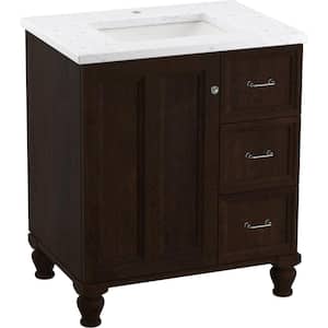 Damask 31 in. W x 22 in. D x 35 in. H Single Sink Freestanding Bath Vanity in Claret Suede with White Quartz Top