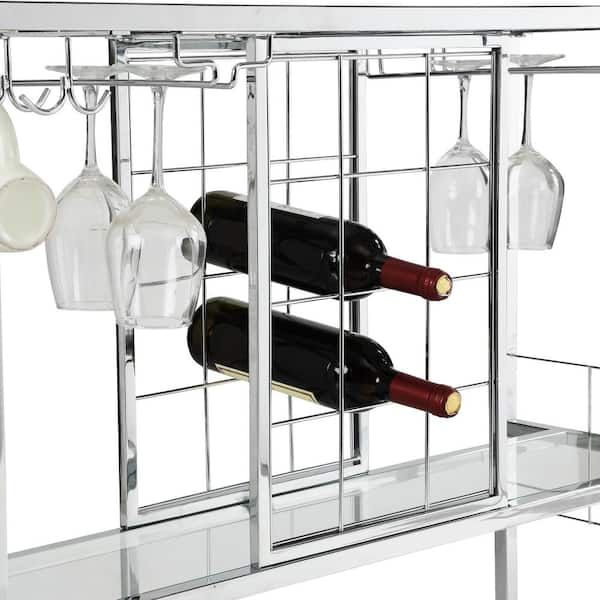  QSSLLC 3-Tier Bar Cart Glass Kitchen Serving Cart with  Lockable Wheels, Handle, Wine Rack and Glass Holder, Metal Storage Carts  for Home Kitchen Bar, Silver - Standing Baker's Racks