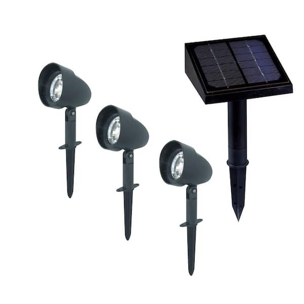 Classy Caps 3-Light Outdoor Black Solar Landscape Spotlight