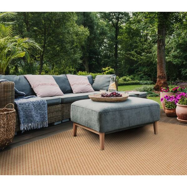 Courtyard Natural/Cream 10 ft. x 14 ft. Distressed Solid Color Indoor/Outdoor Area Rug