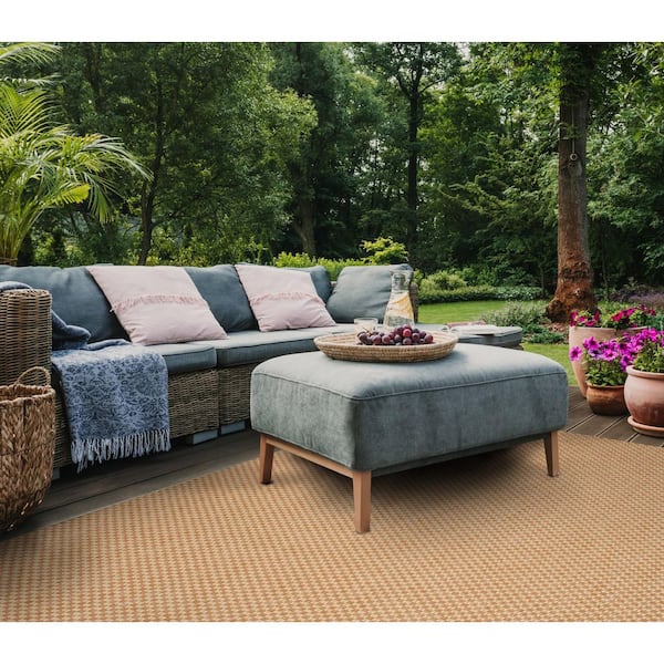 Courtyard Natural/Cream 10 ft. x 10 ft. Distressed Solid Color Indoor/Outdoor Square Area Rug