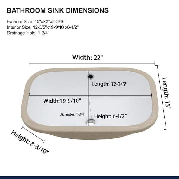 Logmey 22 in. x 15 in. Rectangular Vitreous China Undermount