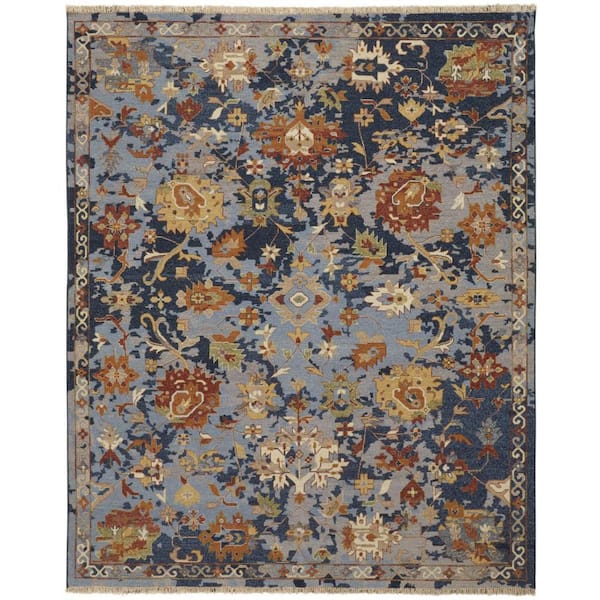 HomeRoots 8 ft. x 12 ft. Blue, Gray, Red Floral Area Rug