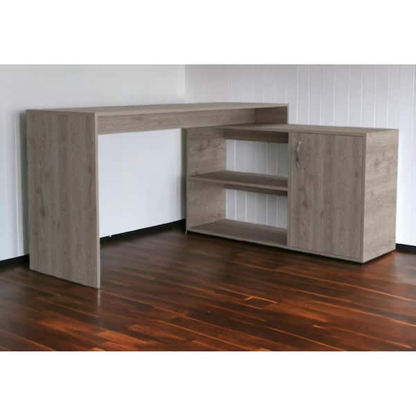 HomeRoots 59.64 in. L-Shaped Light Gray Engineered Wood 0-Drawer Computer Desks