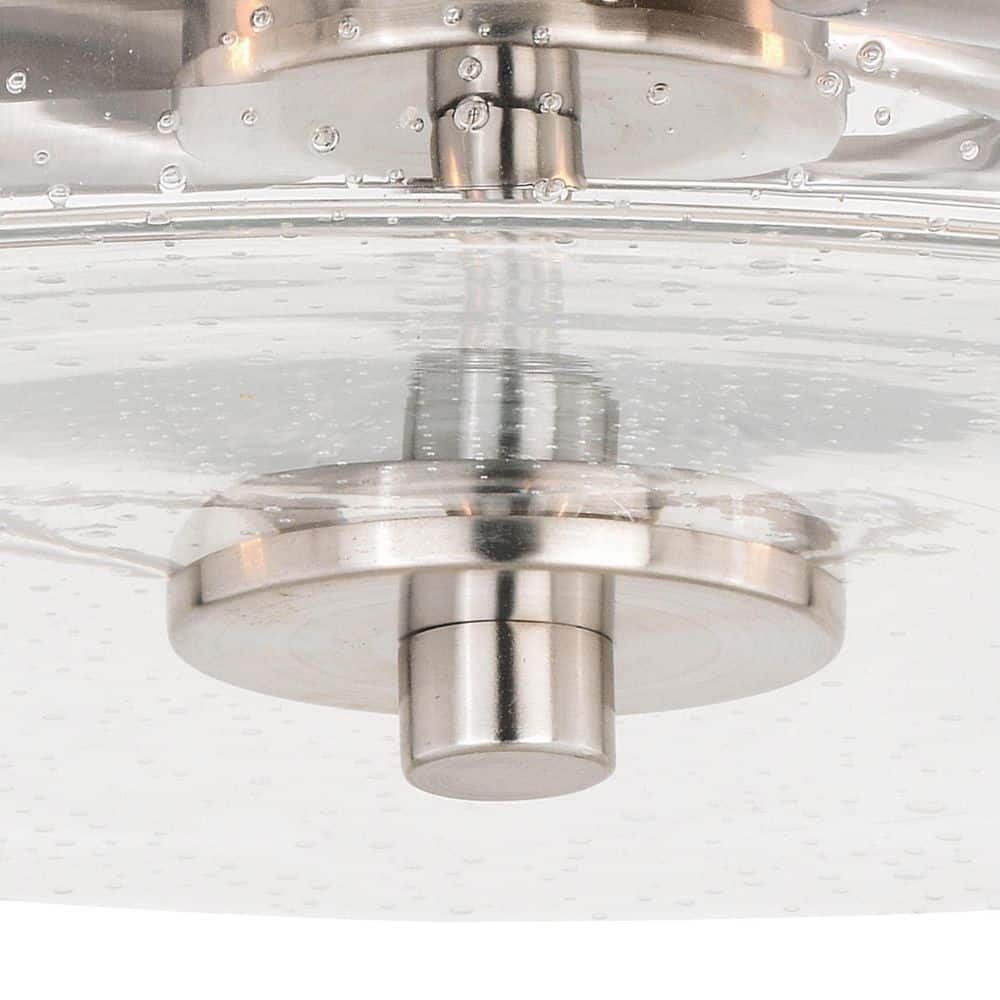 Satin Nickel 15" Drum Ceiling Light with Seeded Glass
