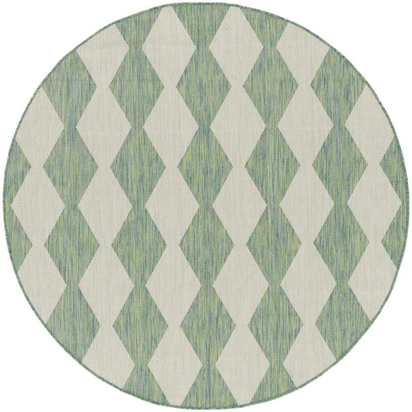 Positano Blue Green 10 ft. Round x 10 ft. Diamond Contemporary Round Area Rug