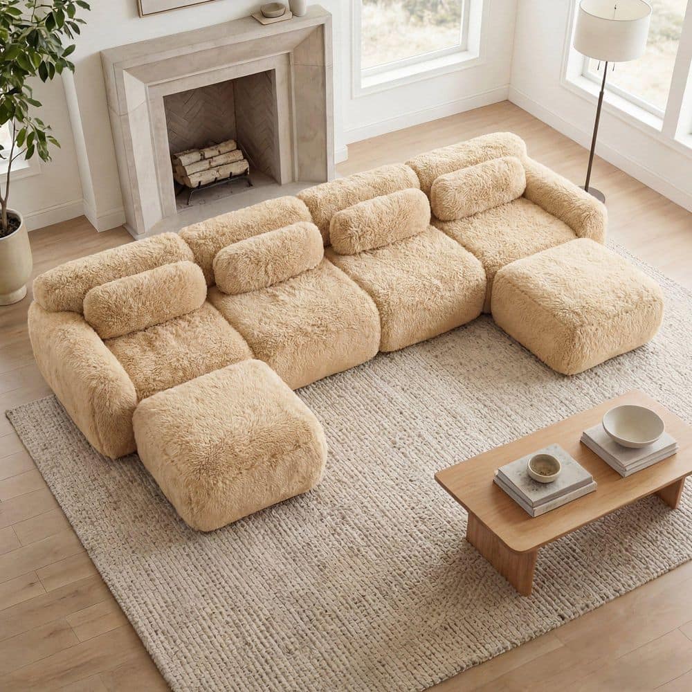149 in. Track Arm 6-piece Polyester Modular Sectional Sofa with Armrests in Light Khaki