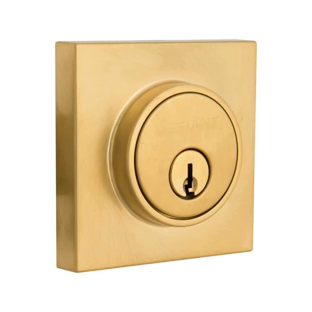 Square Satin Brass Single Cylinder Contemporary Deadbolt