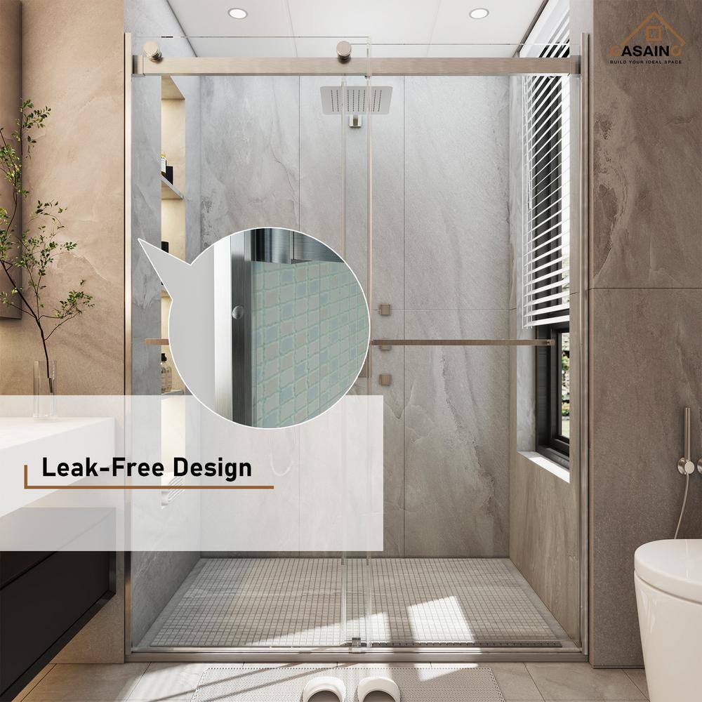 Nickel 48" W x 76" H Frameless Double Sliding Shower Door