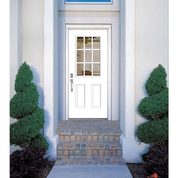 36 in. x 80 in. 9 Lite Right-Hand Inswing Primed Steel Prehung Front Exterior Door No Brickmold