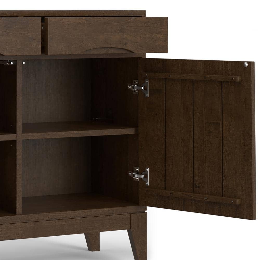 Walnut Brown Solid Wood Freestanding Office Cabinet with Adjustable Shelving