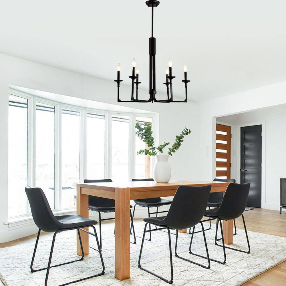 Hazel 6-Light Matte Black Modern Adjustable Chandelier for Dining Room or Living Space with no bulbs included price history on PriceWatchPro