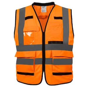 Performance 2X- Large/3X-Large Orange Class 2-High Visibility Safety Vest with 15 Pockets
