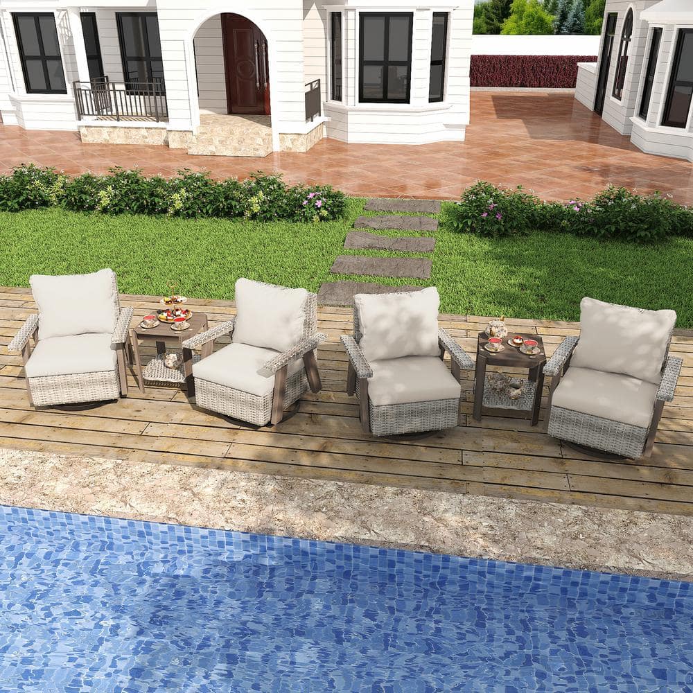 6-Piece Wicker Patio Conversation Set with 360° Swivel Chairs and Beige Cushions, Includes 2 Side Tables price history on PriceWatchPro