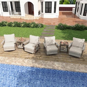 6-Piece Wicker Patio Conversation Set with 360° Swivel Chairs and Beige Cushions, Includes 2 Side Tables