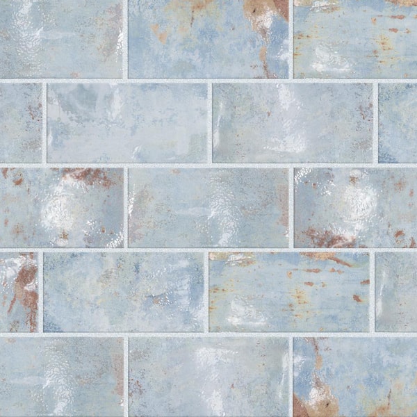 Merola Tile Biarritz Blue 3 in. x 6 in. Ceramic Wall Tile (5.72 sq. ft./Case)