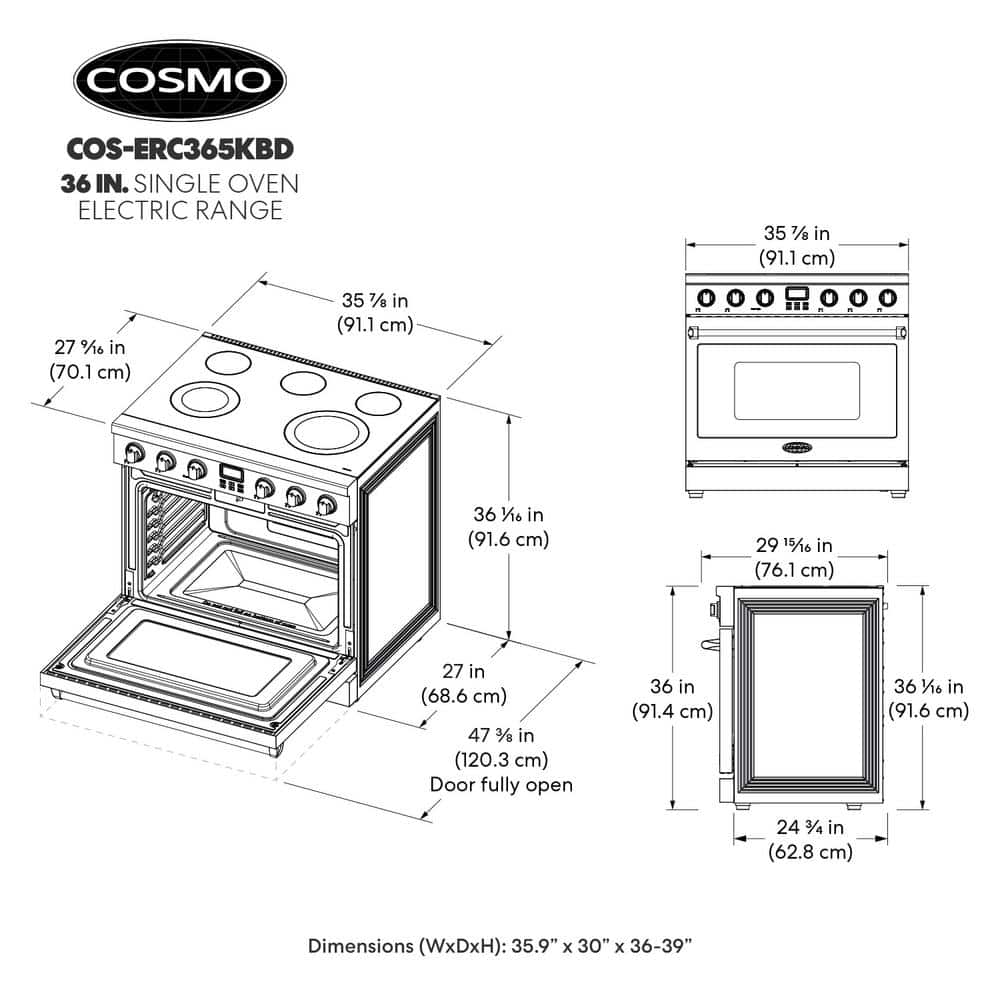 36" Stainless Steel Electric Convection Range with Ceramic Glass Cooktop