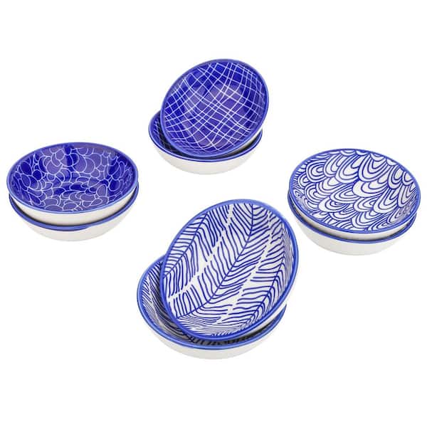 Vancasso 3 45 In 2 35 Fl Oz Blue Patterned Porcelain Dipping Bowls Set For Sauce Cheese Set Of 8 Vc Takaki Bxd The Home Depot