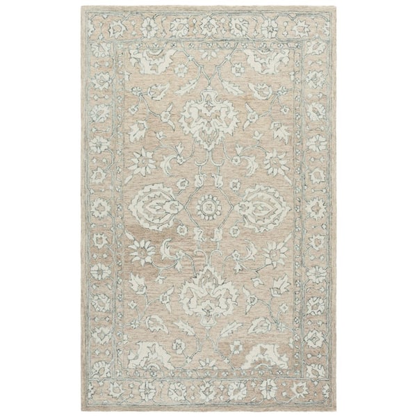 Metro 6 ft. x 9 ft. Beige/Ivory Border Abstract Floral Area Rug