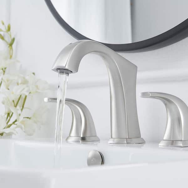 8 in. Widespread Double Handle Bathroom Faucet with Drain Kit Included in Brushed Nickel