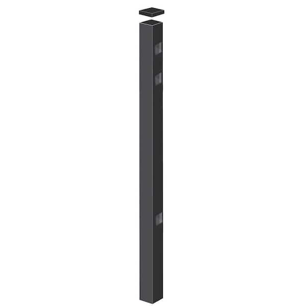 Barrette Outdoor Living Cascade/New Hope Standard-Duty 2 in. x 2 in. x 5-7/8 ft. Black Aluminum Fence Line Post