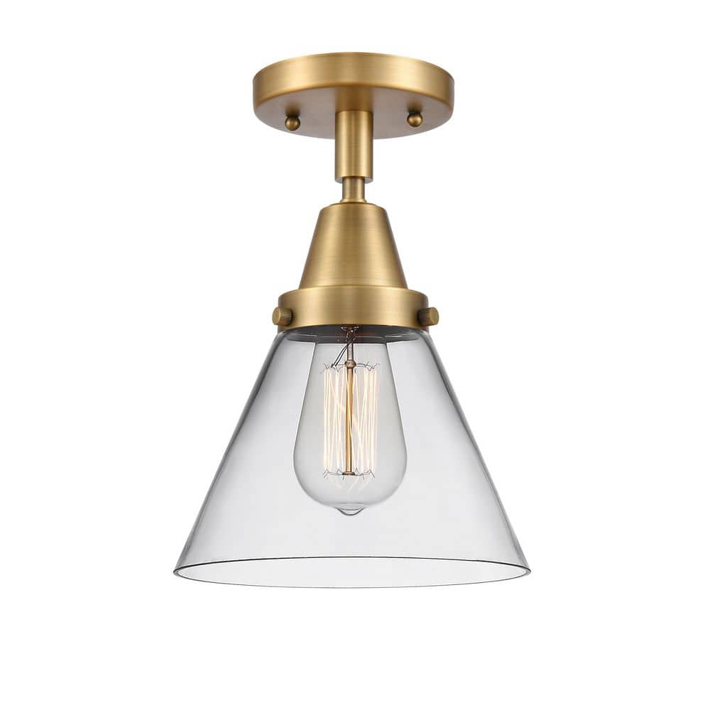 Cone 7.75 in. 1-Light Brushed Brass Industrial Flush Mount with Clear Glass Shade price history on PriceWatchPro