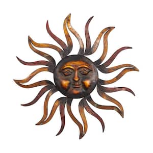 37 in. x  37 in. Metal Brass Sun Wall Decor with Distressed Copper Like Finish
