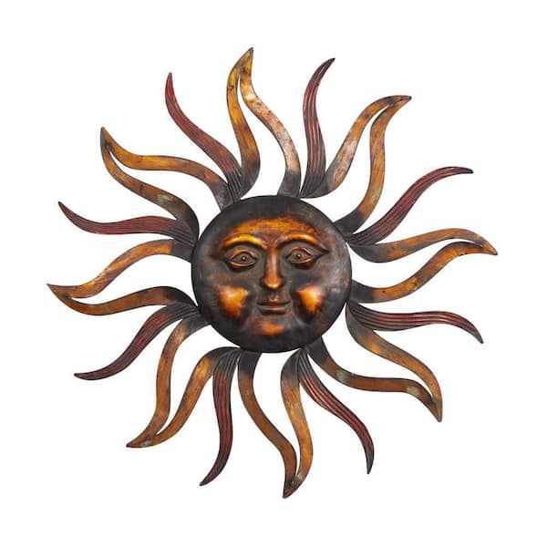 37 in. x  37 in. Metal Brass Sun Wall Decor with Distressed Copper Like Finish