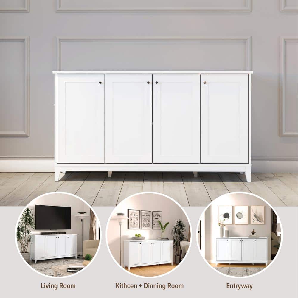 White Pine 4-Door Freestanding Accent Cabinet with Adjustable Shelves