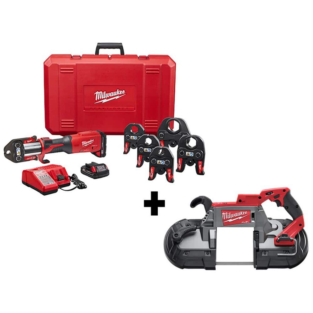 Milwaukee M18 18-Volt Lithium-Ion Brushless FORCE LOGIC Press Tool Kit w/ 1/2 in. - 2 in. Jaws Kit with Deep Cut Band Saw -  2922-22-2729-20
