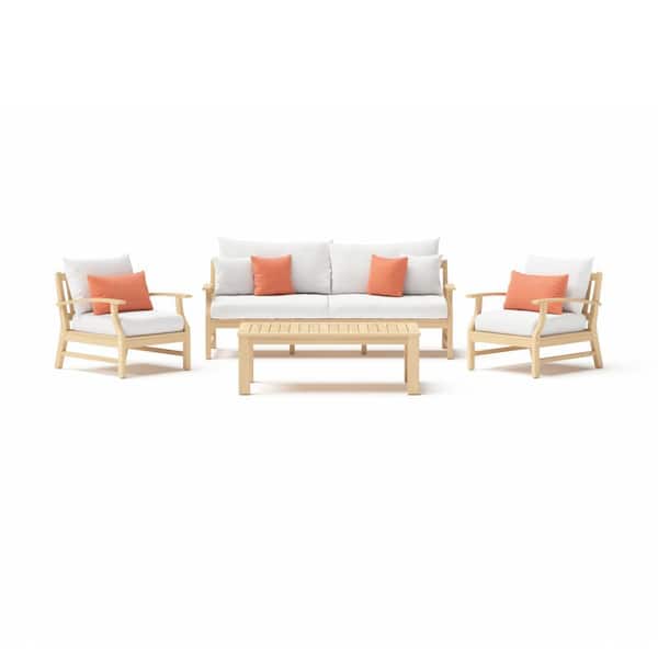 RST BRANDS Kooper 4-Piece Wood Sofa and Club Chair Patio Conversation Set with Sunbrella Cast Coral Cushions