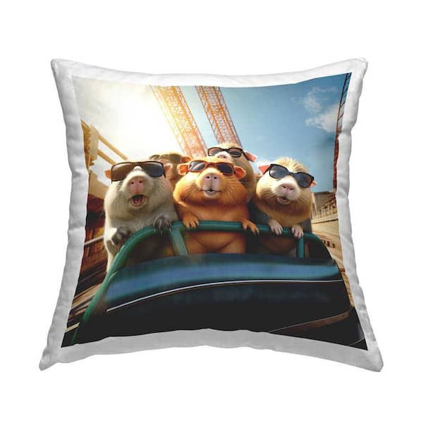 Stupell Industries Guinea Pigs Roller Coaster Multi-Color Print Polyester 18 in. x 18 in. Throw Pillow