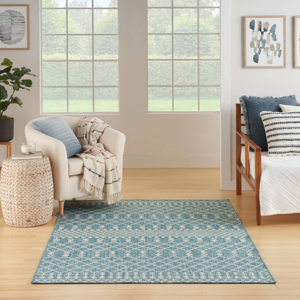 Aqua Moroccan Trellis Flatweave Synthetic 5' x 7' Area Rug