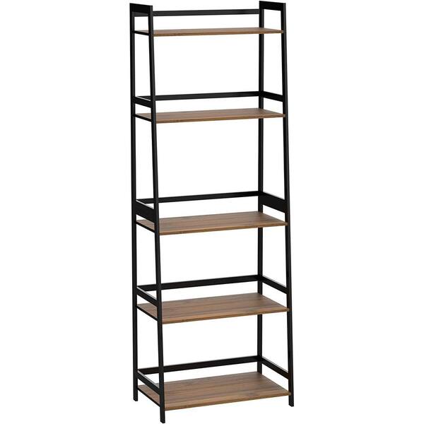 11.8 in. Wide Brown 5 Tier Bookshelf Modern Open Bookcase For Bedroom ...