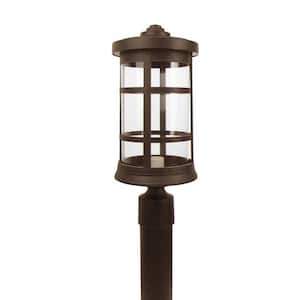 17.25 in. H x 7.25 in. W Bronze Decorative Round Post Top Mount Outdoor Light Fixture with Durable Clear Acrylic Lens